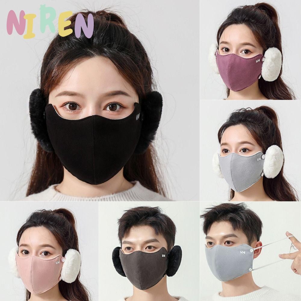Niren ที่ปิดหูกันหนาว 2 in 1, ผ้าคลุมปากตุ๊กตาแบบหนากันฝุ่น, ผ้าฝ้ายระบายอากาศทุกวันฤดูหนาว Warm Earlap หญิง