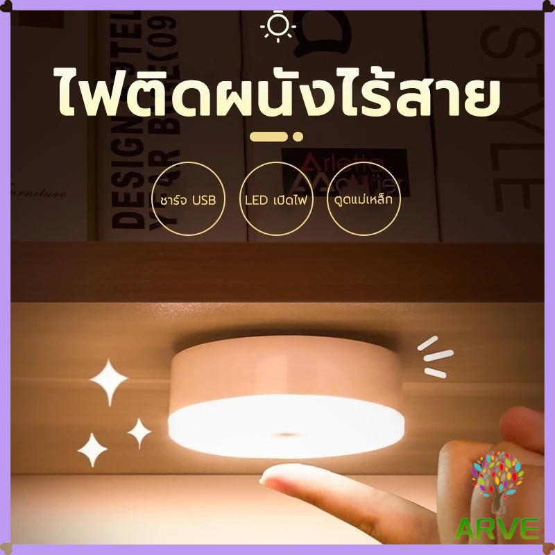 โคมไฟหัวเตียง 0.6w LED โคมไฟ ยึดผนังด้วยแม่เหล็ก ชาร์จ LED Button night light