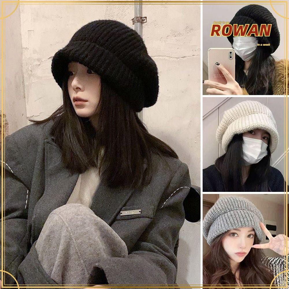 Rowans หมวกกันหนาว, ​หมวกบีนนี่ป้องกันหูขนาดใหญ่,ลําลองหนาน่ารักให้อบอุ่นถักหมวกสําหรับผู้ชายผู้หญิง