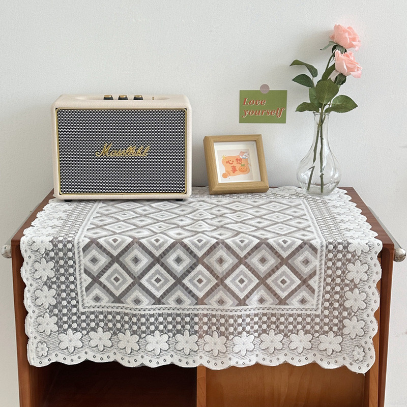 ผ้าปูโต๊ะลูกไม้สีขาวย้อนยุคในครัวเรือนกันฝุ่นโต๊ะรับประทานอาหารผ้าโต๊ะข้างเตียงตกแต่ง - รูปที่ 4