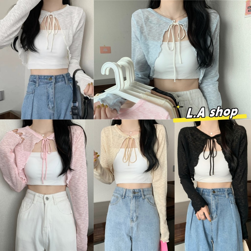 L.A Shop★สไตล์ใหม่★เสื้อคลุมซีทรูไหมพรม ปลายหยัก น่ารักสไตล์​เกาหลี “Q605” -C