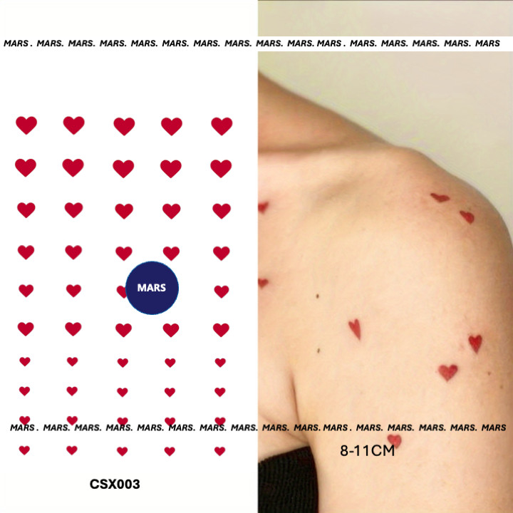 สติ๊กเกอร์รอยสักชั่วคราว Mars Tattoo, ติดทนนาน, หัวใจรักสีแดง, CSX003