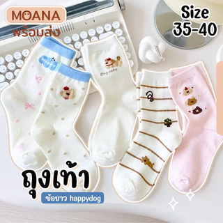 พร้อมส่ง : ถุงเท้า ข้อยาว CakeBunny ปังยิ้ม 5 คู่ ลายมินิมอล แฟชั่น ลายน่ารักเนื้อผ้านุ่ม