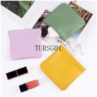กระเป๋าใส่เหรียญ ใส่หูฟัง และลิปสติก รูปทรงเรียบง่ายขนาด 12x11 cm สีเทา