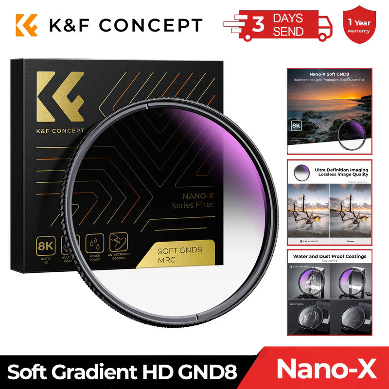K&F Concept Nano-X HD GND8 ND8 Lens filter Optical Glass Soft Gradient with Coating 49mm 52mm 55mm 5