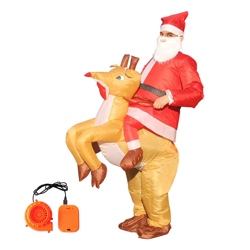 A2ho) Inflatable คริสต์มาสขี่ Elk เครื่องแต่งกายตลกเสื้อผ้าคริสต์มาส Elk เครื่องแต่งกาย Air Blow-Up 
