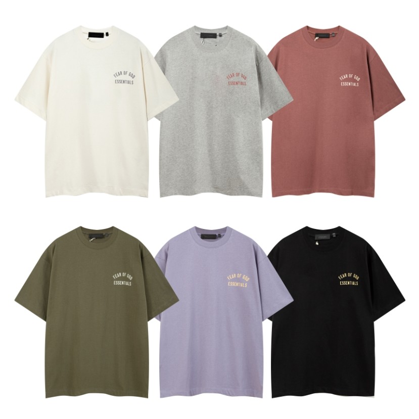 พร้อมสต็อก หมอก เส้นคู่พื้นฐานใหม่ด้านหน้าและด้านหลังหลวมจดหมายพิมพ์ผ้าฝ้าย 100% เสื้อยืดคอกลมแขนสั้น