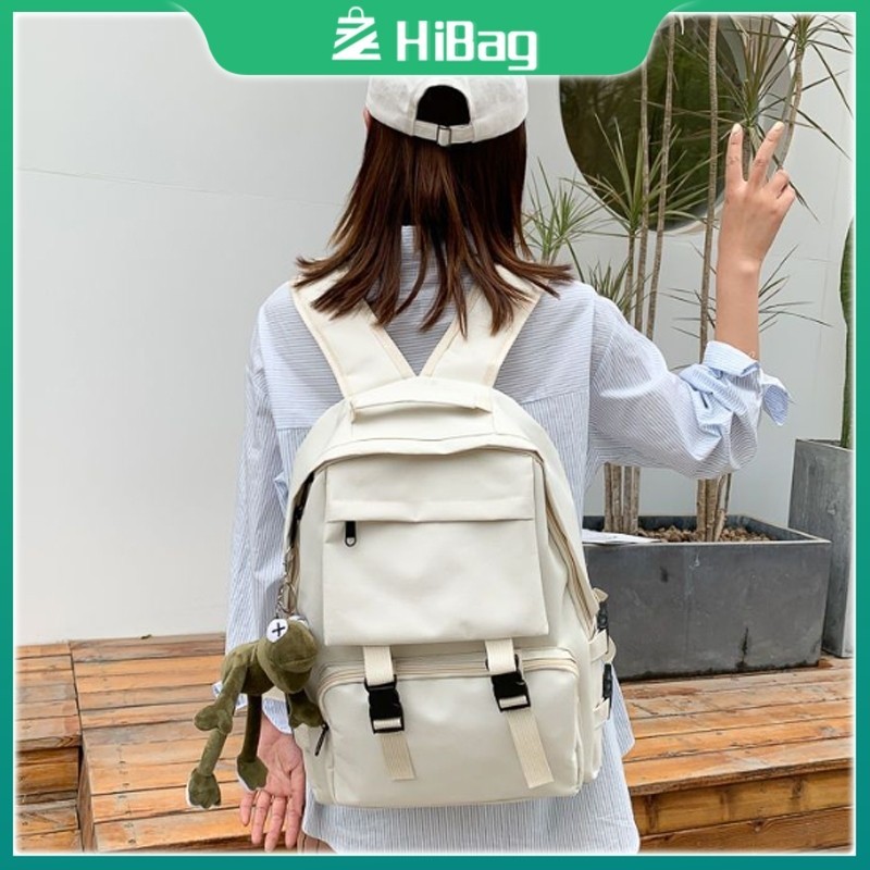 HIBAGกระเป๋าเป้สะพายหลังลําลอง ขนาดใหญ่ จุของได้เยอะ สีพื้น แฟชั่นเรียบง่าย สไตล์เกาหลี สําหรับนักเรียนผู้ชาย และผู้หญิง