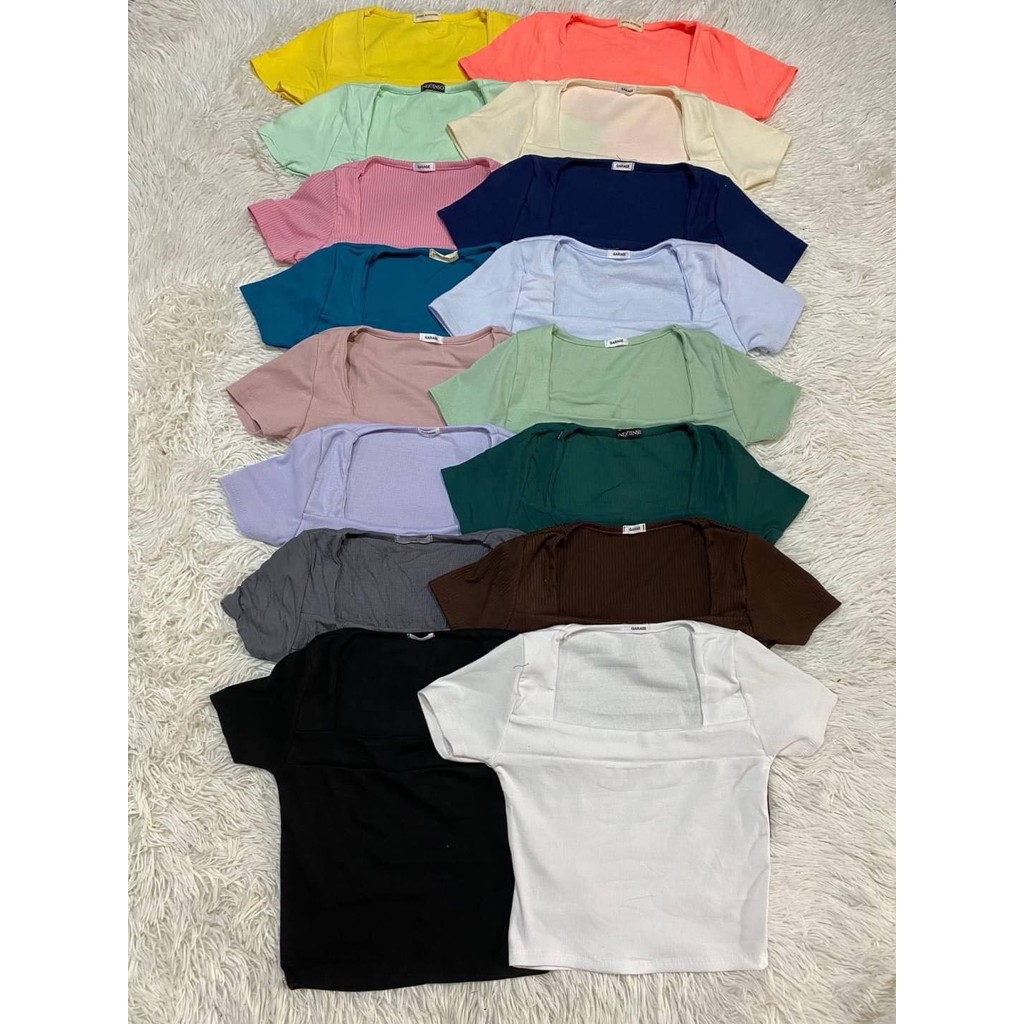 เสื้อครอปคอเหลี่ยม ผ้าร่อง อก30-35" งานเอวลอย เหมาะสำหรับสาวไซส์Sต้นๆ KIT038