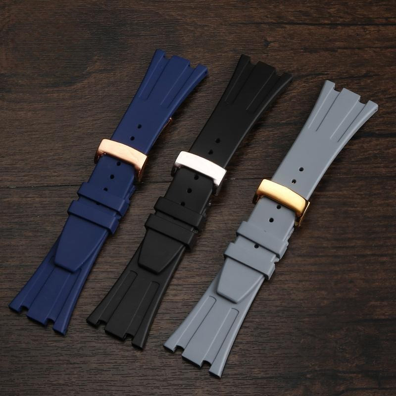 26 มม.27 มม.Luororubber สําหรับ AP Audemars Piguet 15400/26331/15500 Royal Oak Offshore Series ยางสายรัดกันน้ําคุณภาพสูงซิลิโคนนาฬิกาสร้อยข้อมือผู้ชายนาฬิกา Band