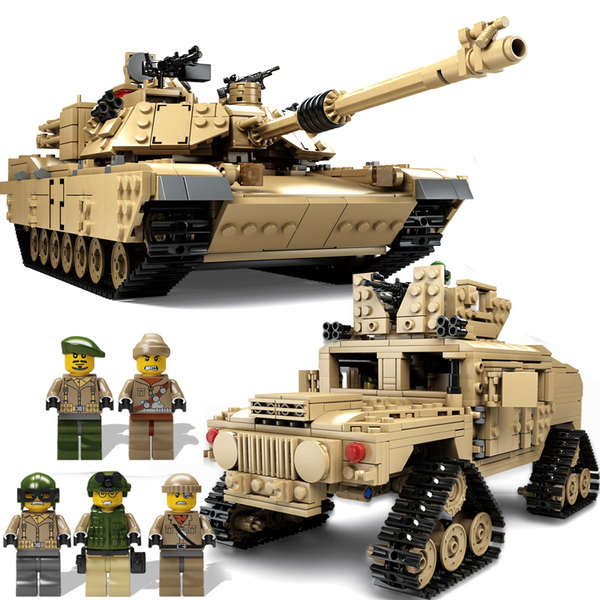 lego ของเล่น Kaizhi อาคารบล็อกกองทัพสหรัฐฯ M1A2 Abrams รถถังประจัญบานหลักของเล่นประกอบรถหุ้มเกราะต่อ