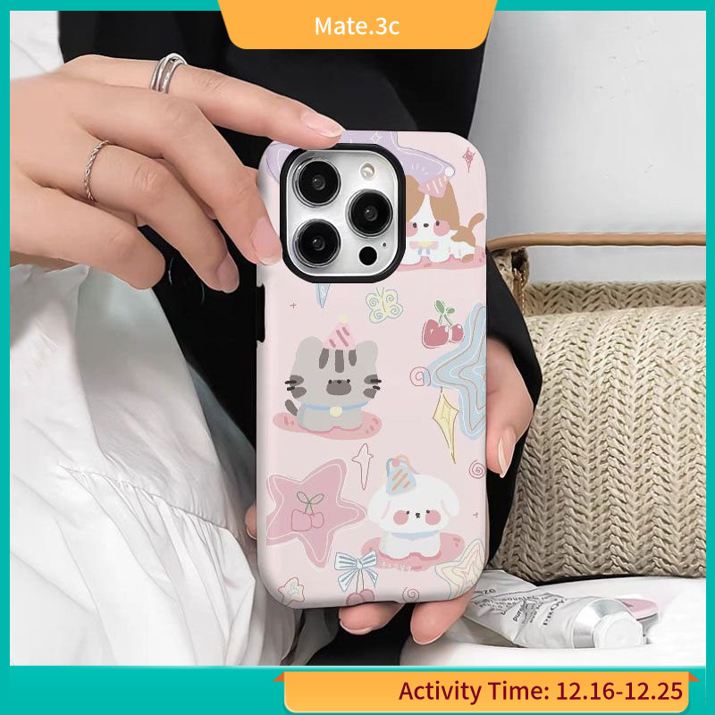 ใหม่ เคสป้องกันโทรศัพท์มือถือ ลายการ์ตูนแมว ลูกสุนัขน่ารัก สองชั้น กันกระแทก 14 ชั้น 14PRO 15 สไตล์แฟชั่น สําหรับ iphone13