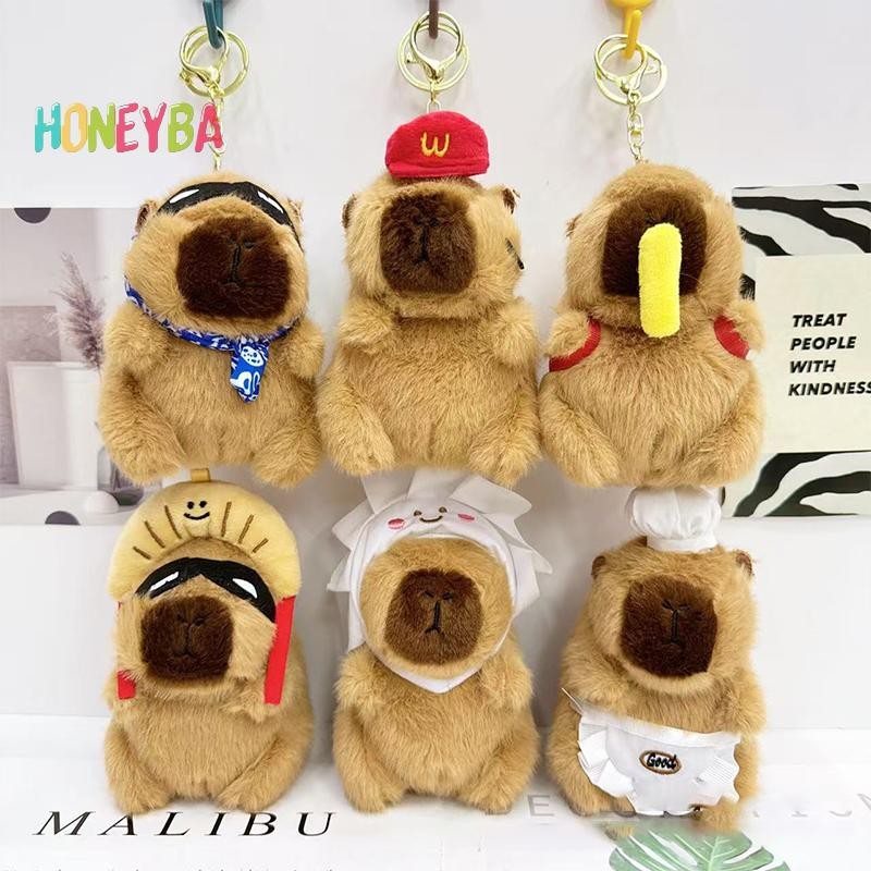 <Honeyba> การ์ตูนน่ารัก Capybara ตุ๊กตาตุ๊กตาของเล่นพวงกุญแจจี้กระเป๋าเป้สะพายหลังแขวนเครื่องประดับของขวัญ Nice