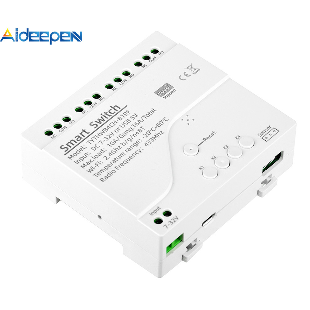 Aideepen สวิตช์อัจฉริยะ Tuya WIFI 4 ทิศทางพร้อมเซ็นเซอร์อุณหภูมิและความชื้น 10A