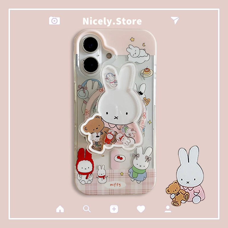 น่ารัก Miffy กระต่ายหมี Hard IMD เคสโทรศัพท์สําหรับ iPhone 17 16 15 14 13 Pro Max 15ProMax ผู้ถือขาตั้ง Water-rive โทรศัพท์มือถือฝาครอบ