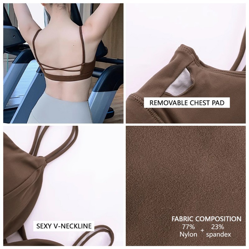 【Beautytrend】Sports Bra เซ็กซี่ Deep-V Cross Beauty Back Slim Shell สไตล์ Bra โยคะออกกําลังกาย