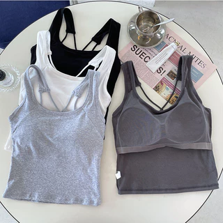 #385 ฤดูร้อนข้ามที่สวยงามกลับ เสื้อชั้นในสตรี ผู้หญิงคงที่หน้าอก เบาะ บาง-พอดีสวมใส่ด้านนอกกีฬา
