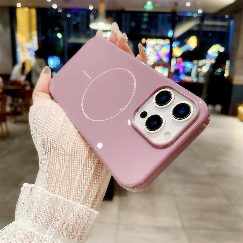 ใหม่คุณภาพสูง Fine Circle Glossy Finish เคสโทรศัพท์แม่เหล็กสําหรับ IPhone 16 Pro Max 15 12 13 14 11 Pro Max 14Plus 15Plus 16Plus ฝาครอบสีทึบ