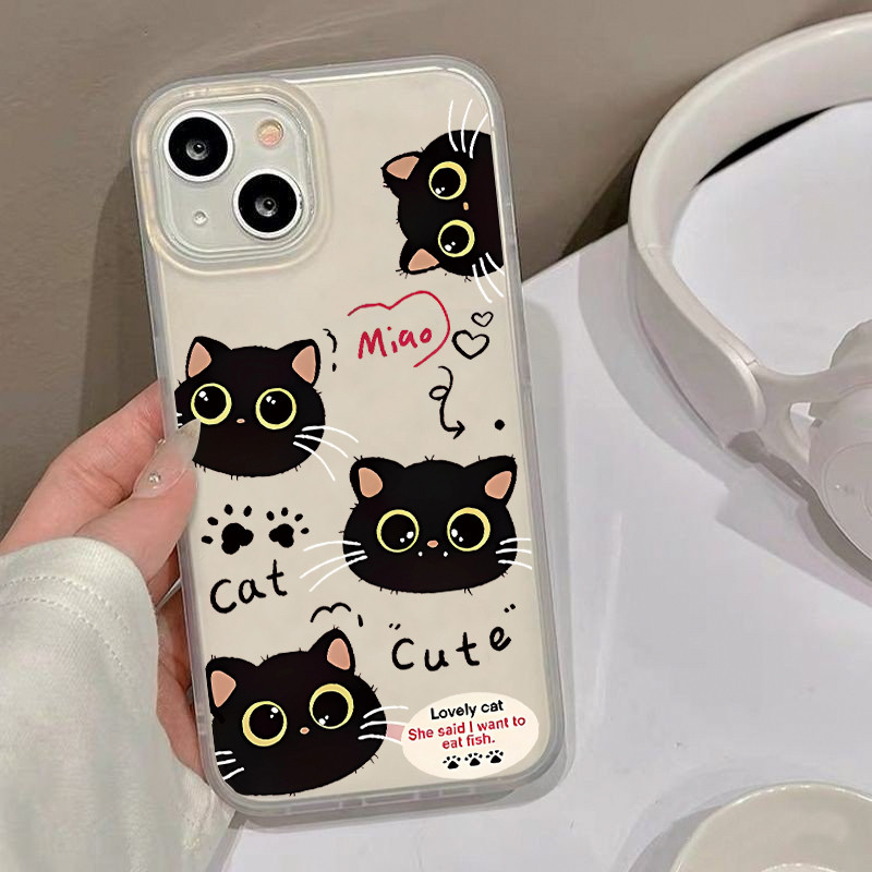 🔥ส่งจากไทย🔥 เคสไอโฟน11 แมวดำ เคสโทรศัพท์ โปร่งแสง For iPhone 11 12 13 14 15 16 Pro Max X XS 7 8 Plus XR 7P เคส กันกระแทก