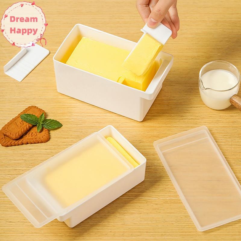 Dreamhappy กล่องเนยญี่ปุ่นชีสกล่องถนอมสี่เหลี่ยมพร้อมฝาปิดไม้พายกล่องเก็บเนยตู้เย็น Organizer กล่องขนมปังคอนเทนเนอร์ TH