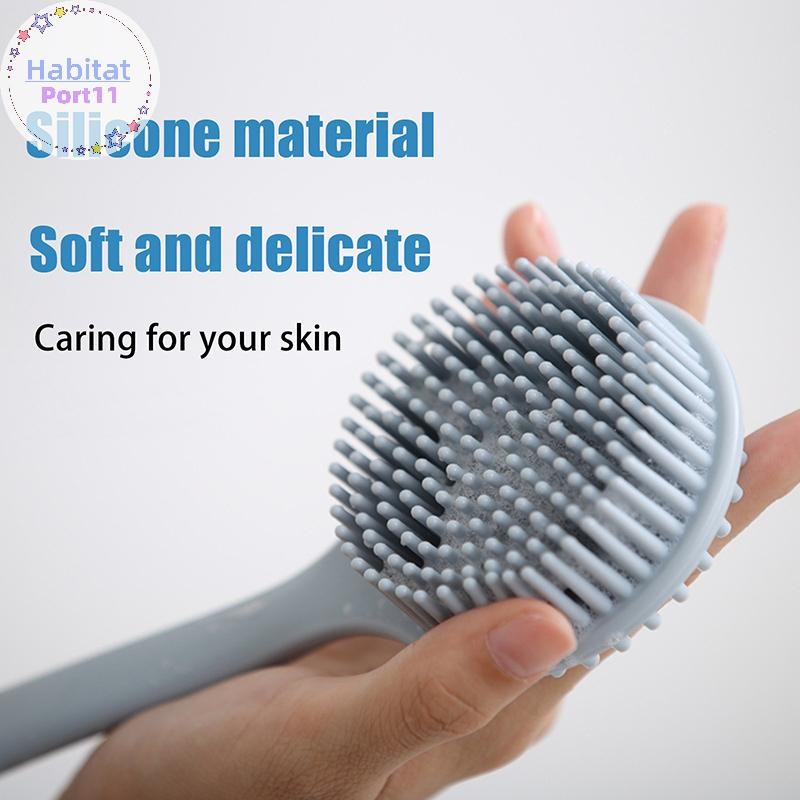 Habitatport ซิลิโคนสองด้านกลับด้ามยาว Scrubber Body Bath แปรงโคลนกลับนวด Scrubber อาบน้ํานวด Exfoliaation แปรง th
