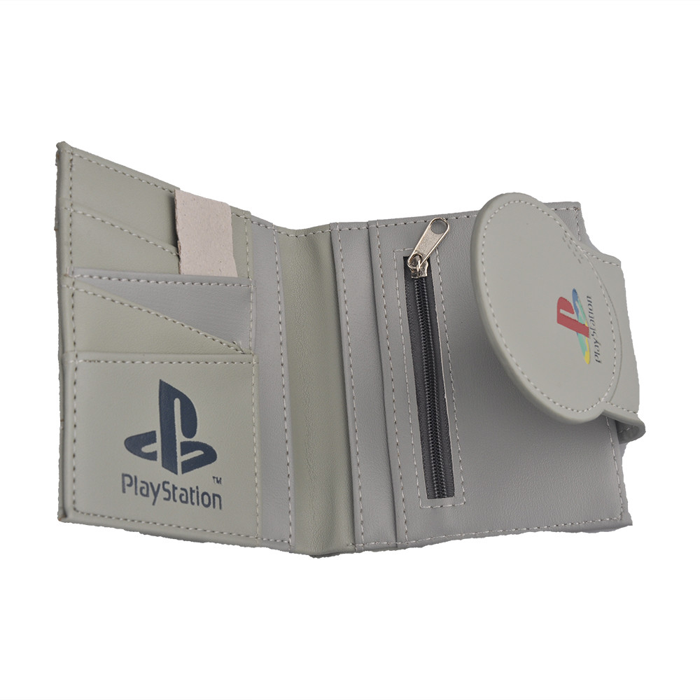 SONY โซนี่ เพลย์สเตชัน ยอดนิยมอะนิเมะกระเป๋าสตางค์ผู้ชายเหรียญกระเป๋าสตางค์คอนโซลรูปร่างกระเป๋าสตางค์คู่หนังสองด้านแบบพกพาควบคุม รหัส การ์ดคลิป