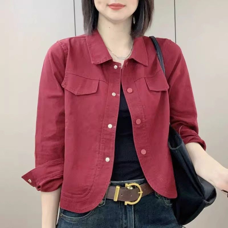 ฤดูใบไม้ผลิและฤดูใบไม้ร่วงใหม่แจ็คเก็ตยีนส์ผู้หญิงแขนยาวปกแจ็คเก็ตยีนส์หลวมแจ็คเก็ตยีนส์แจ็คเก็ตยีนส์ผู้หญิงด้านบน