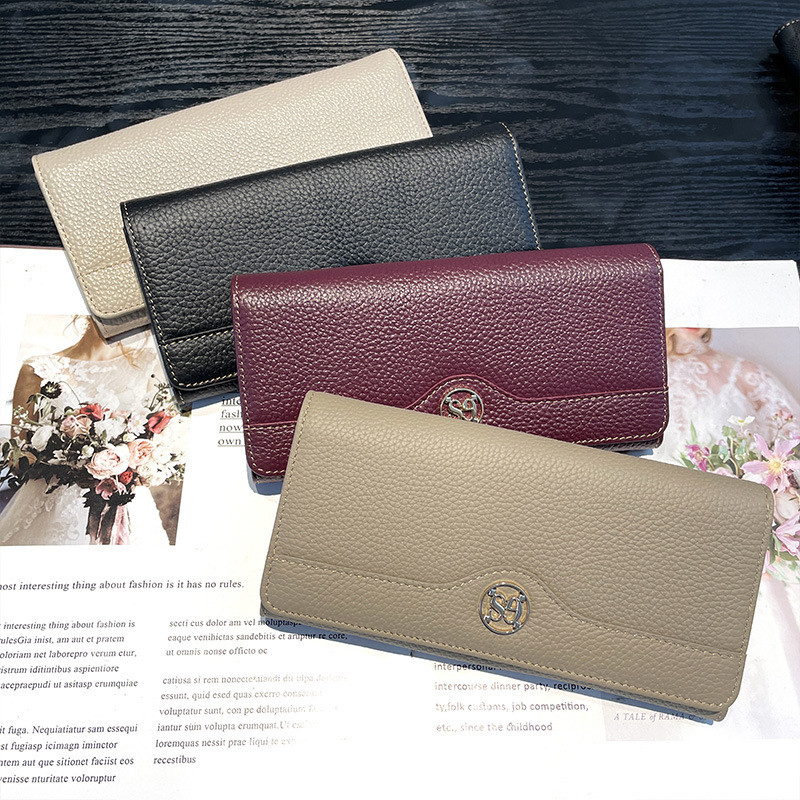 Cowhide Ladies Long Wallet Multi-Card Slot ความจุขนาดใหญ่โทรศัพท์มือถือเหรียญ P 3HPU6