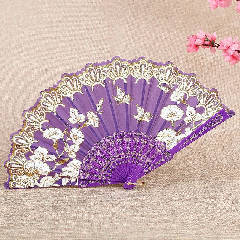 Veewink สีแดง พัดผ้าไหม พัดตรุษจีน Hand Fans พัดจีนสวยๆ