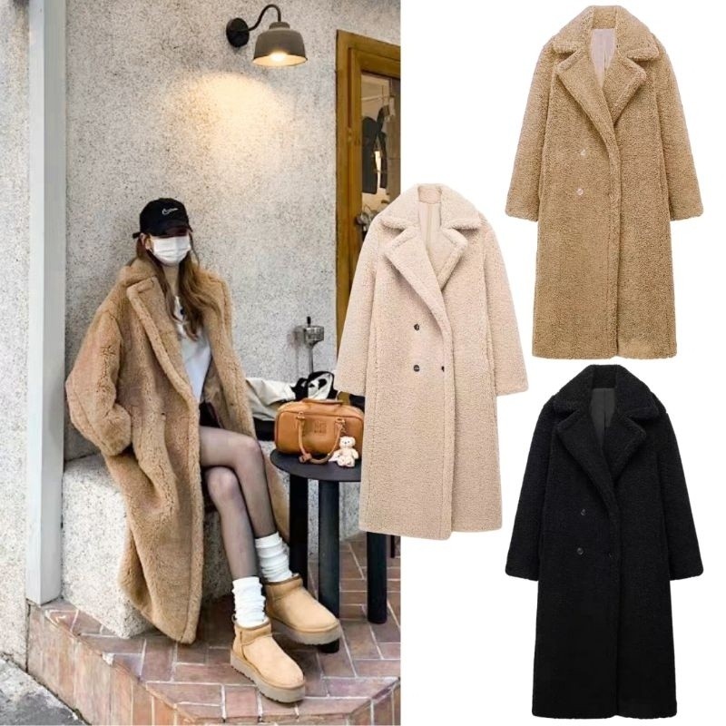 พร้อมส่ง 3สี ครีม ดำ น้ำตาล เสื้อโค้ทขนหมีนุ่มนิ่มตัวยาว Teddy Coat  ใส่ได้Unisexค่า (T348)