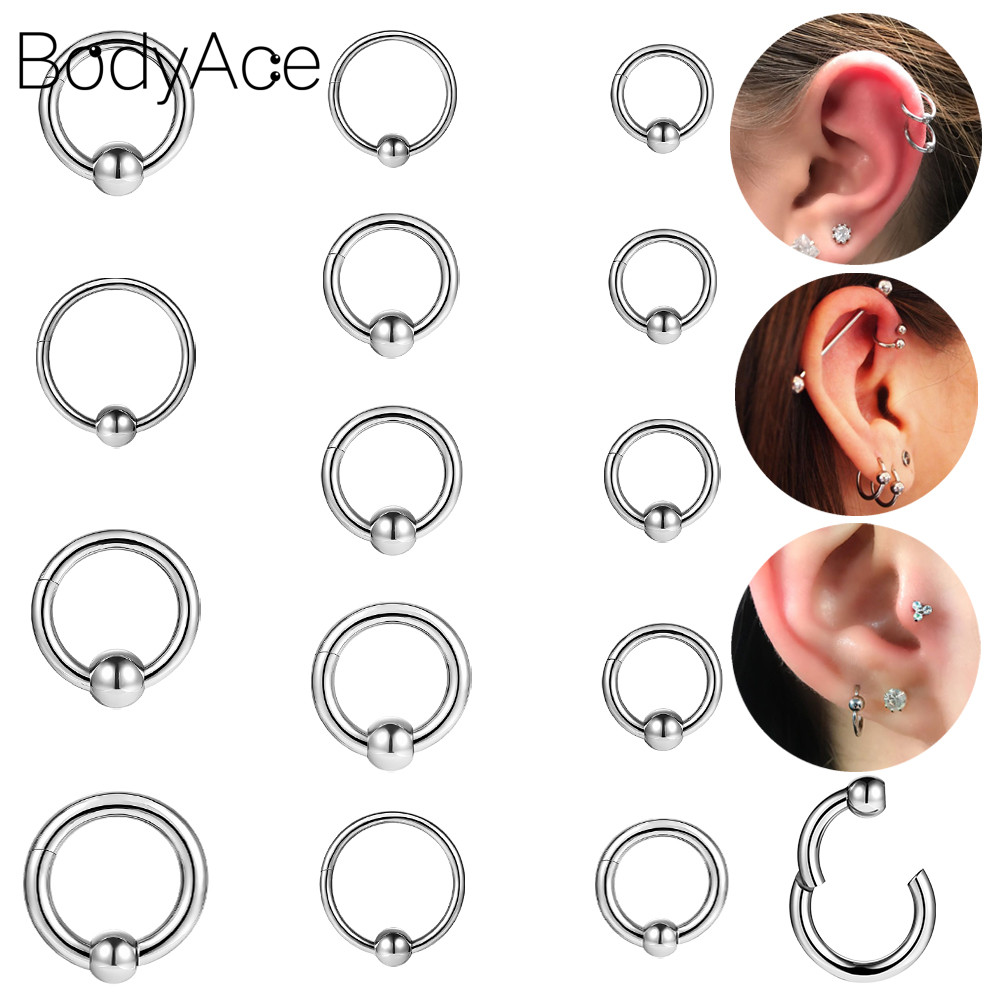 Bodyace Hoop ต่างหู 1 Pc Septum แหวน 2/2.5/3/4 มม.ต่างหู Helix หูเจาะ Tragus ต่างหูจมูก Clicker Nostrail เจาะ