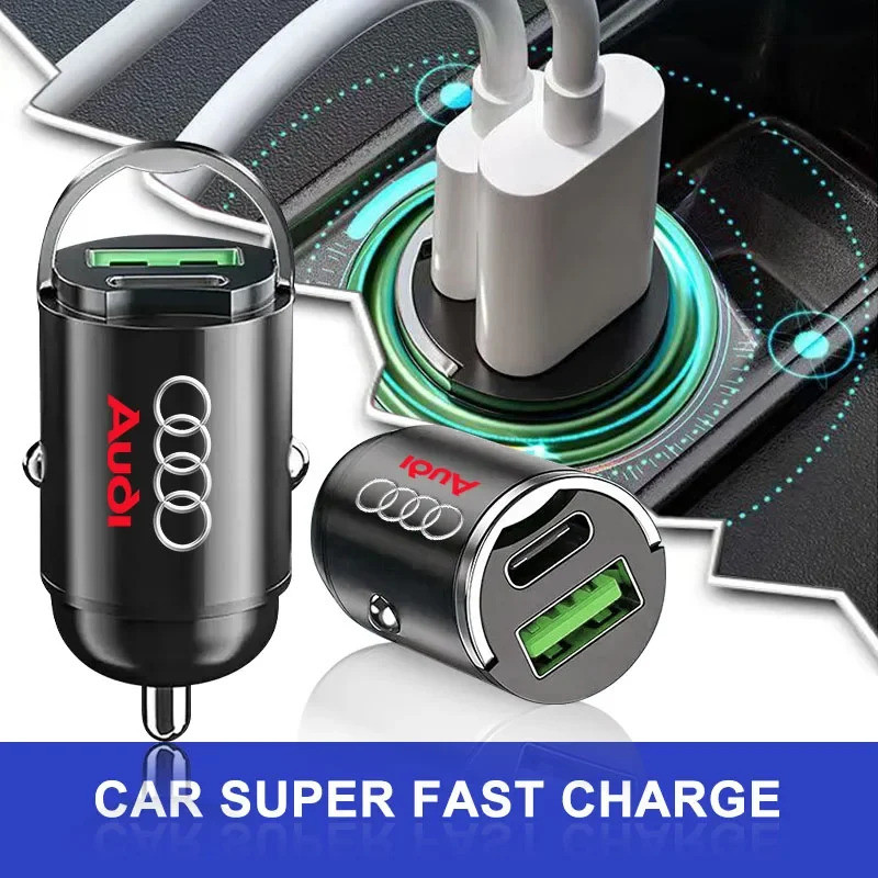 1Pcs 100W/200W Car Charger USB Type-C Fast Charging Adapter For Audi S Line A3 Q5 Q6 B9 A6 A7 A8 Q3 