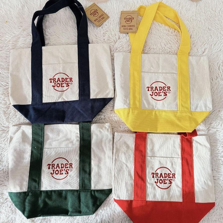 Trader Joes Mini Canvas Tote แฟชั่นReusable Grocery Canvas Toteสําหรับผู้หญิงไม่มีแท็กcondekph