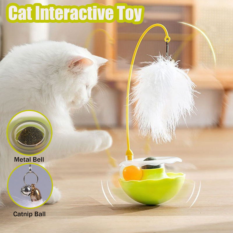 2in1 แมว Interactive ของเล่น Cat Teaser Feather ของเล่นแมว Self-fun Mint Ball Play Tumbler Turntable