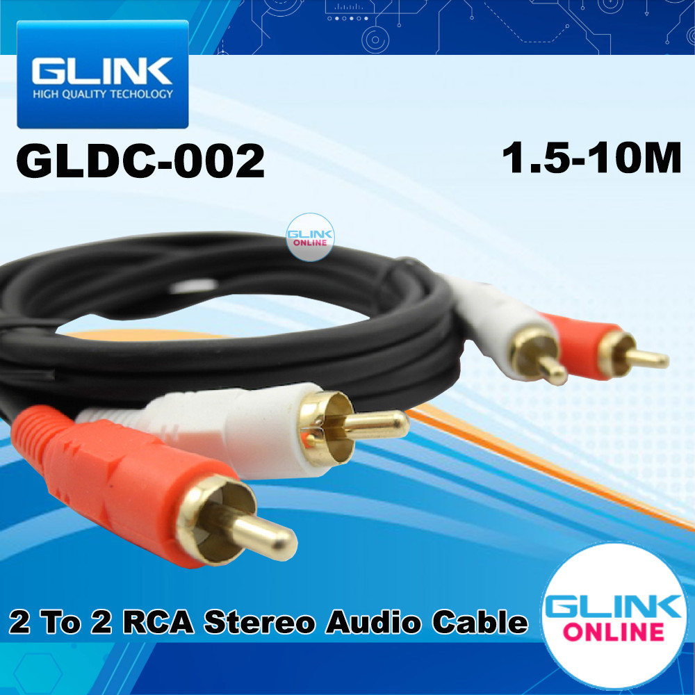 ✅มาตรฐาน GLINK GLDC002 2 To 2 RCA Gold Stereo Audio Cable สายสัญญาณ AV/RCA เข้า 2 ออก 2 สายสำหรับต่อสัญญาณเสียง GLDC-002