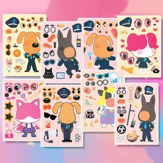 8ชิ้นการ์ตูนนายอําเภอลาบราดอร์สร้างสรรค์สติกเกอร์ปริศนาสําหรับเด็ก ทําเอง สติกเกอร์สุนัขน่ารัก