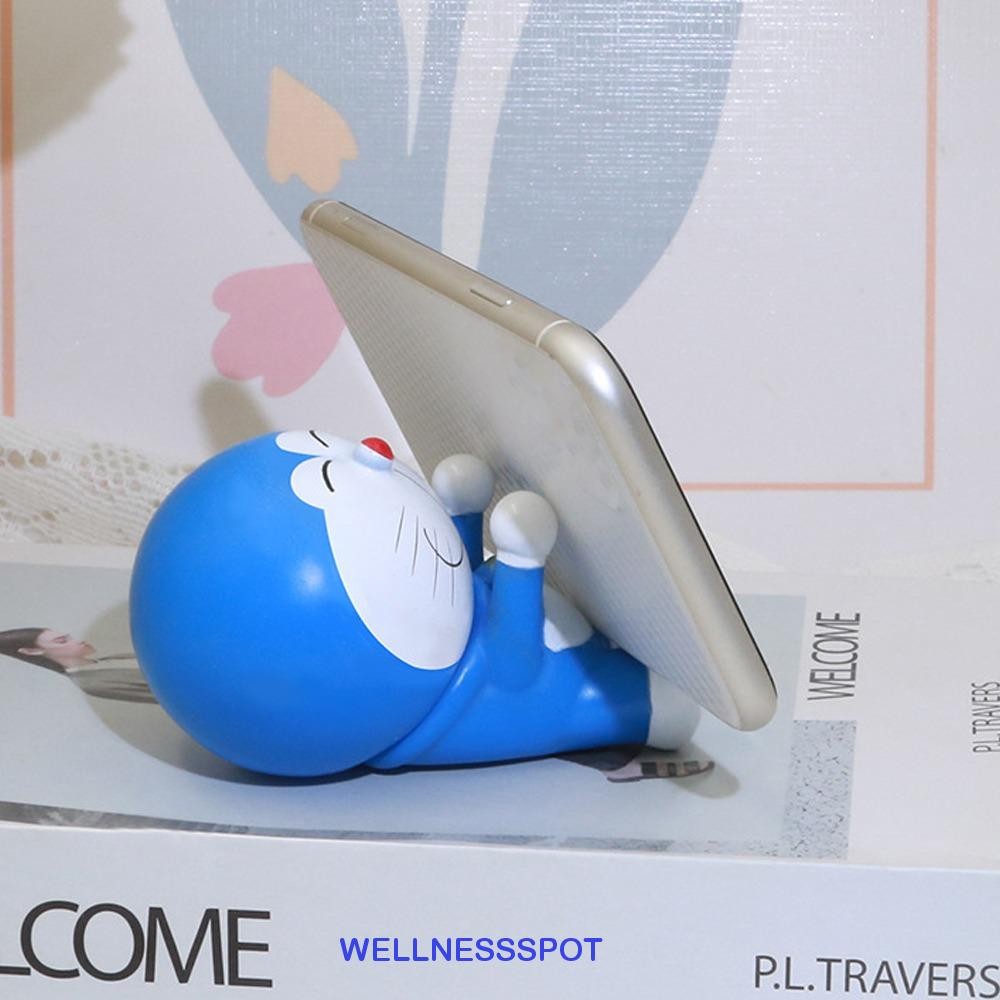 WELLNESSSPOT ที่วางโทรศัพท์ตุ๊กตาโดราเอมอน,Dang Cat Animal Figurines Doraemon ขาตั้งโทรศัพท์มือถือ,เครื่องประดับตกแต่งโต๊ะน่ารักโดราเอมอนรุ่นของเล่นอุปกรณ์โทรศัพท์