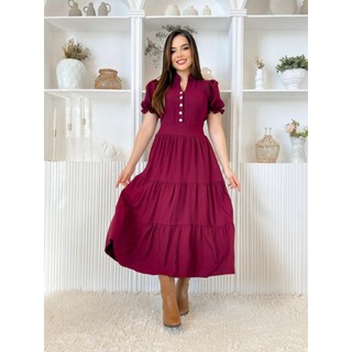 Vestido midi Luxo elegante  Sensorial algodão manga curto11244