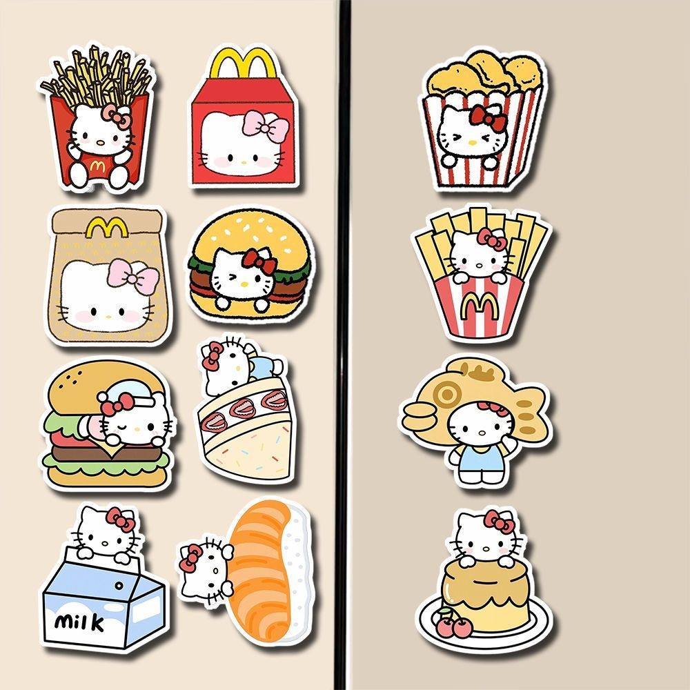 แม่เหล็กติดตู้เย็น Hello Kitty 12 ชิ้น Sanrio House Deco ตกแต่งน่ารักบนแม่เหล็กติดตู้เย็นสติกเกอร์