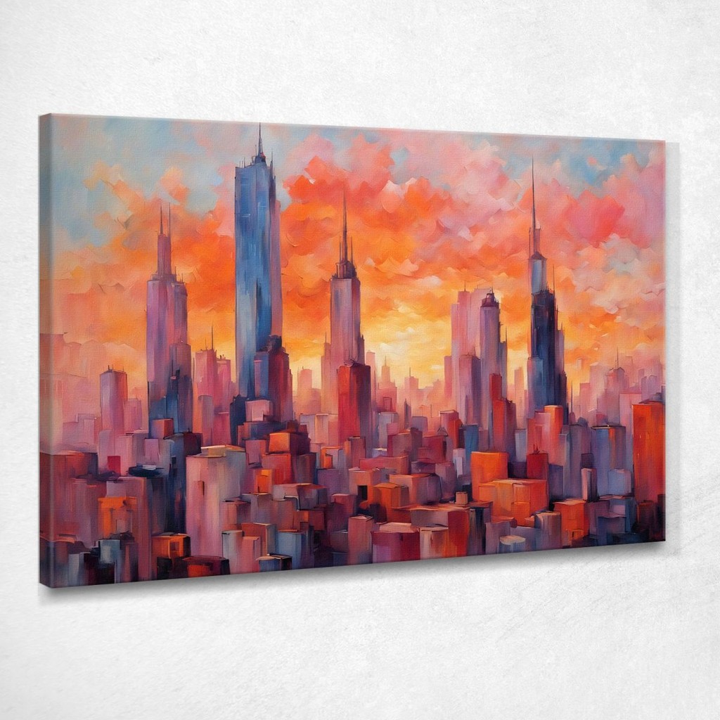 Modern Painting Abstract City Abstract Skyline The Magic Of A City At Sunset , ct26 ภาพพิมพ์บนผ้าใบแ