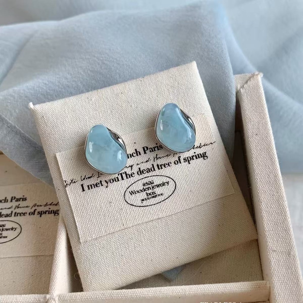 Mint Blue ต่างหูรูปร่างไม่สม่ําเสมอสําหรับผู้หญิงเรขาคณิต Niche Design ต่างหู 2025 ใหม่ ราคา ถูกที่สุด ดีลบีเคเค แกลเลอรีภาพที่ 7