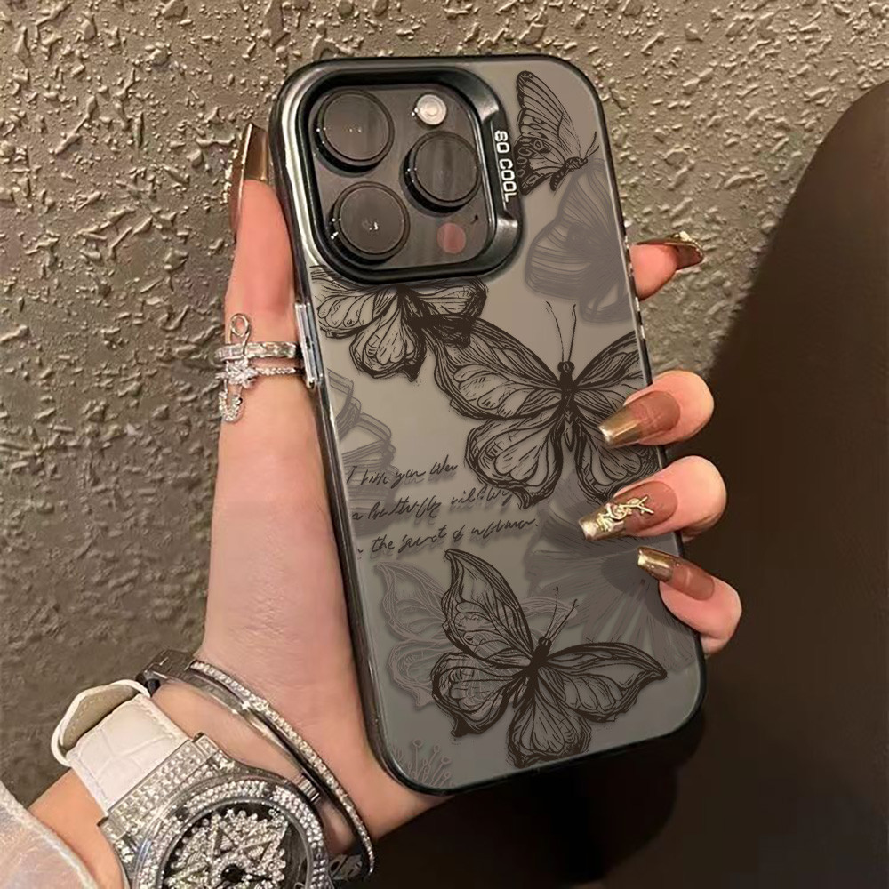 ผีเสื้อและริมฝีปากสีแดง เลเซอร์สลิเวอร์ IMD เคส for iPhone 13 14 15 12 11 16 17 18 Pro Max 7 8 Plus SE เคสพีซีแข็ง