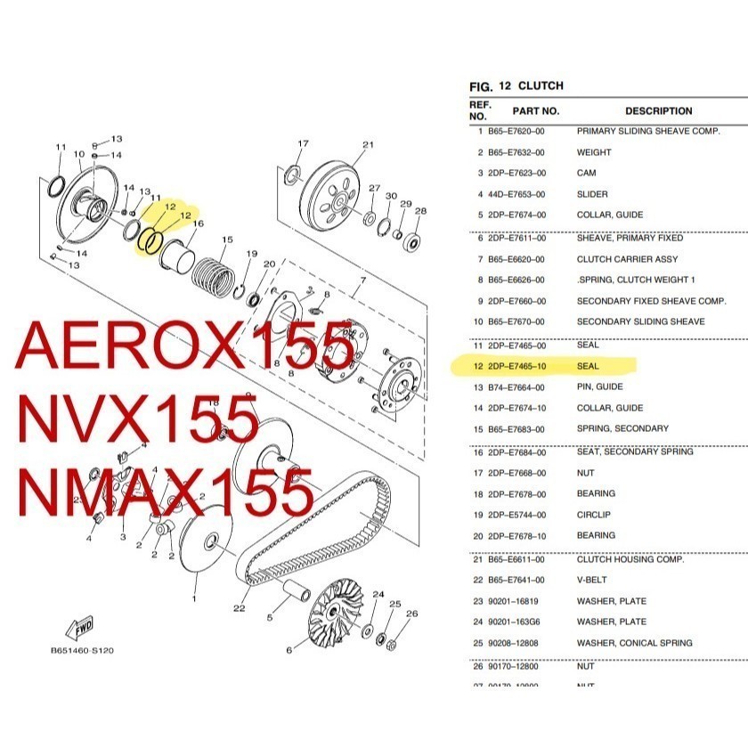 2DP-E7465-10 NVX155 V1/V2 & NMAX155 V1/V2 YAMAHA SECONDARY SLIDING SENAVE COMP RING O-RING