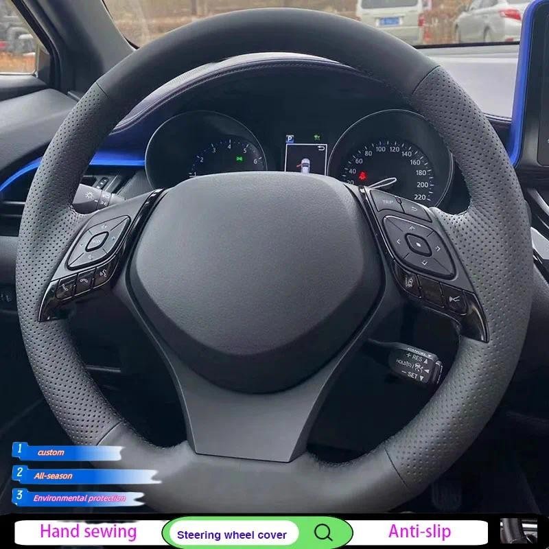 หนังไมโครไฟเบอร์สีดํา Hand-stitched พวงมาลัยรถสําหรับ Toyota C-HR CHR 2016 2017 2018 2019 Izoa รถ Ac