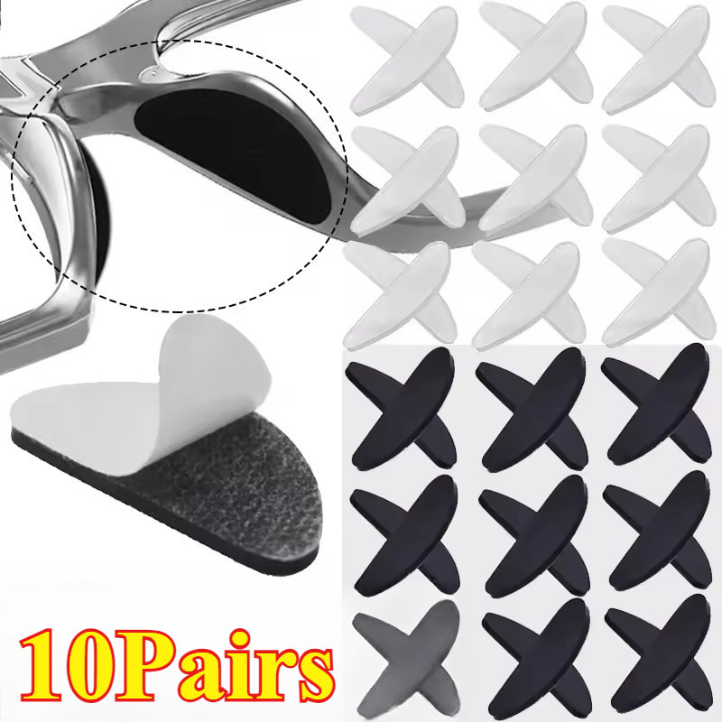 [3-5 วันมาถึง]5คู่/แพ็คซิลิโคนกันลื่นแผ่นรองจมูกสําหรับแว่นตา/แว่นกันแดด, Self-Adhesive Comfort Fit 