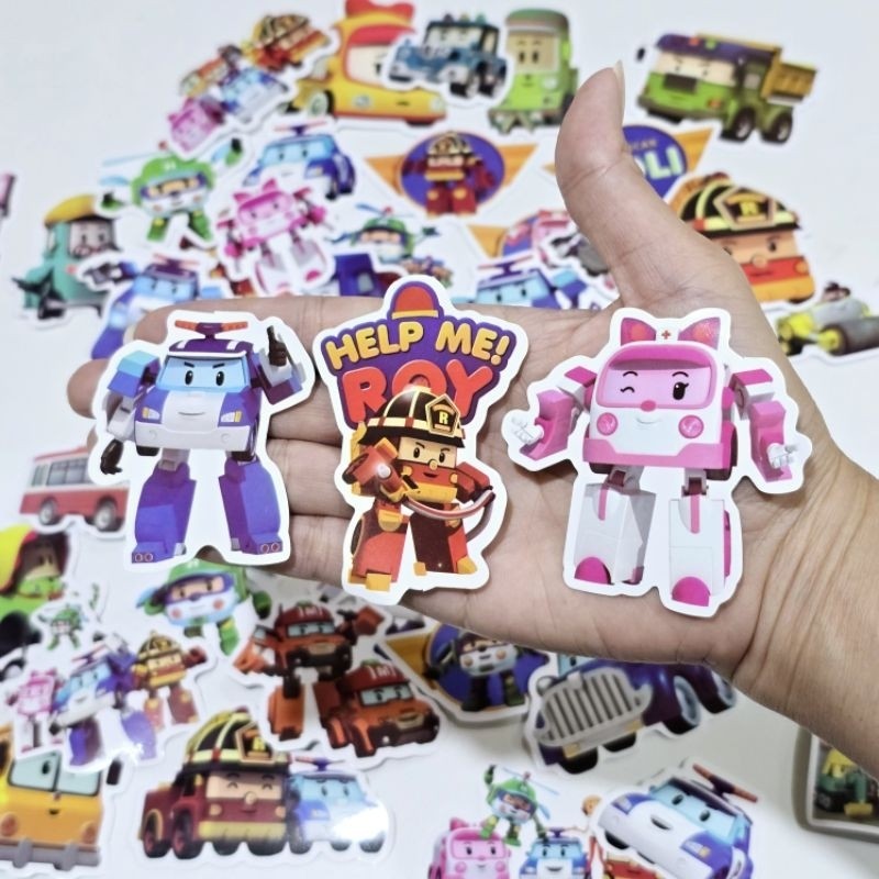 สติ๊กเกอร์ Poli รถตำรวจ การ์ตูน กู้ภัย ผู้พิทักษ์ pvc กันน้ำ ของเล่น (แพ็ค 50 ชิ้น)
