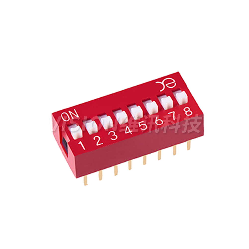 YE Guangdu 2.54MM สวิตช์หน้าปัดสีแดง In-Line DSWB01/2/3/4/5/6/8LHGET หน้าปัดแบน