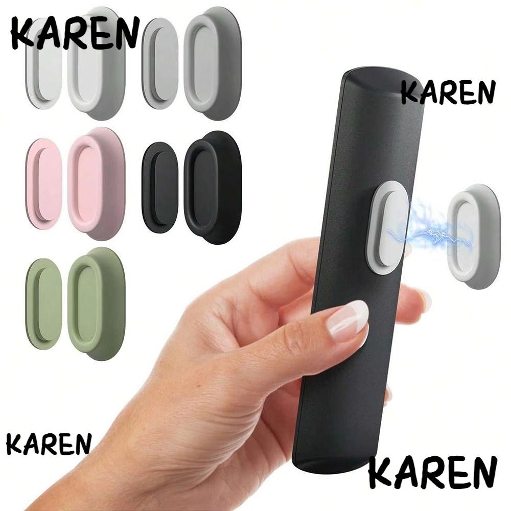 KAREN ที่วางควบคุมแม่เหล็ก, อุปกรณ์จัดรีโมทคอนโทรลซิลิโคนไร้ร่องรอย, ตะขอสติกเกอร์แม่เหล็กติดผนังแบบมีกาวในตัวที่ทนทาน