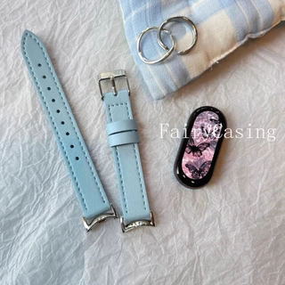 สายหนัง PU บางสําหรับ Mi Band 10 9 8 7 6 5 4 3 เปลี่ยนสายนาฬิกาสําหรับ Xiaomi Mi Band 9 8 NFC สายรัดข้อมือ