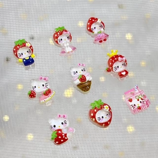 Rou Bao 50 ชิ้นเล็บสตรอเบอร์รี่ Kitty Series นมไอศกรีมน่ารักการ์ตูนเรซิ่นเล็บ Art DIY Charms ตกแต่ง